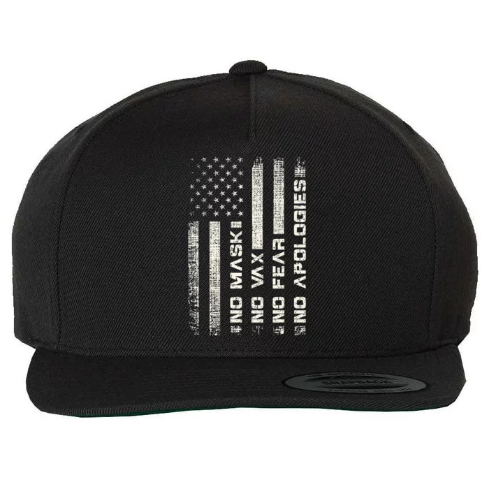 No Mask No Vax Apologies Anti Vaccine Usa Flag Wool Snapback Cap