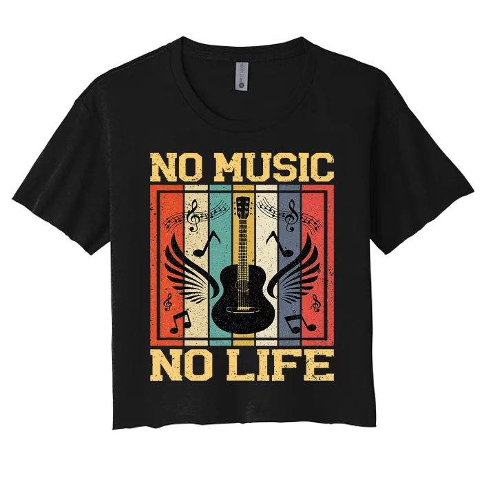 No Music No Life Musical Notes Musician Women's Crop Top Tee