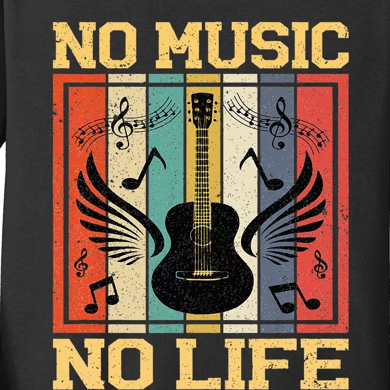 No Music No Life Musical Notes Musician Kids Long Sleeve Shirt