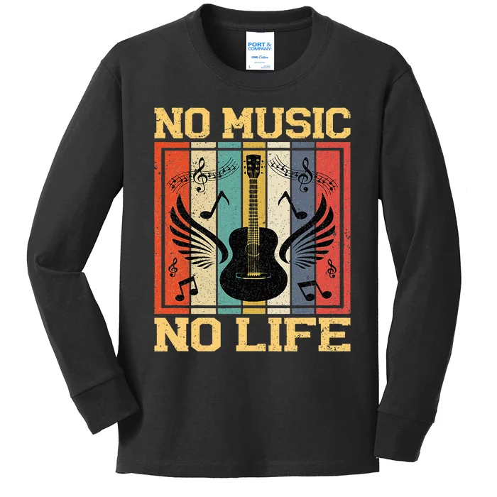 No Music No Life Musical Notes Musician Kids Long Sleeve Shirt