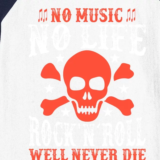 No Music No Life Motivational Rock N Roll Lover Music Lover Skull Lover Baseball Sleeve Shirt