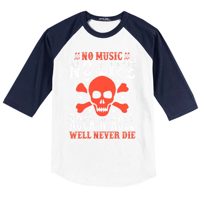 No Music No Life Motivational Rock N Roll Lover Music Lover Skull Lover Baseball Sleeve Shirt