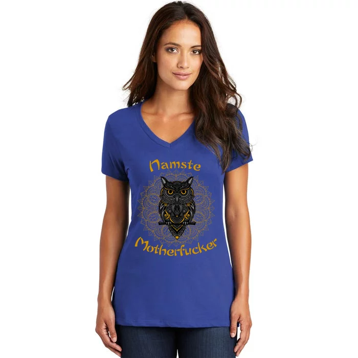 Namaste Motherfucker Owl Lotus Hand Fatima Yoga Gift Women's V-Neck T-Shirt