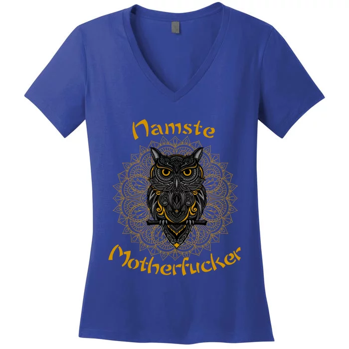 Namaste Motherfucker Owl Lotus Hand Fatima Yoga Gift Women's V-Neck T-Shirt