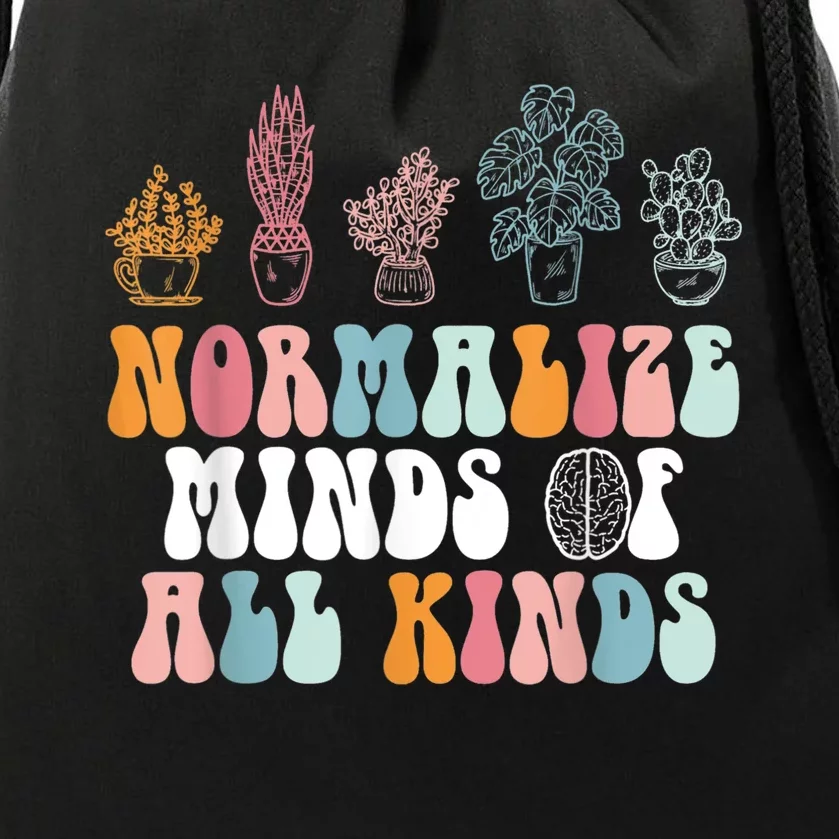 Normalize Minds Of All Kinds Groovy Retro Autism Awareness Drawstring Bag