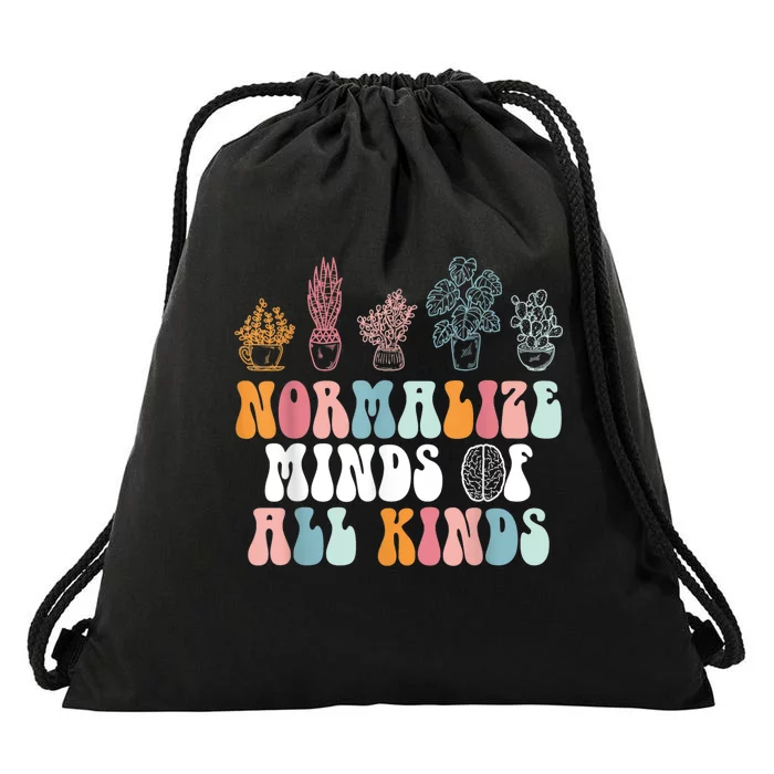 Normalize Minds Of All Kinds Groovy Retro Autism Awareness Drawstring Bag