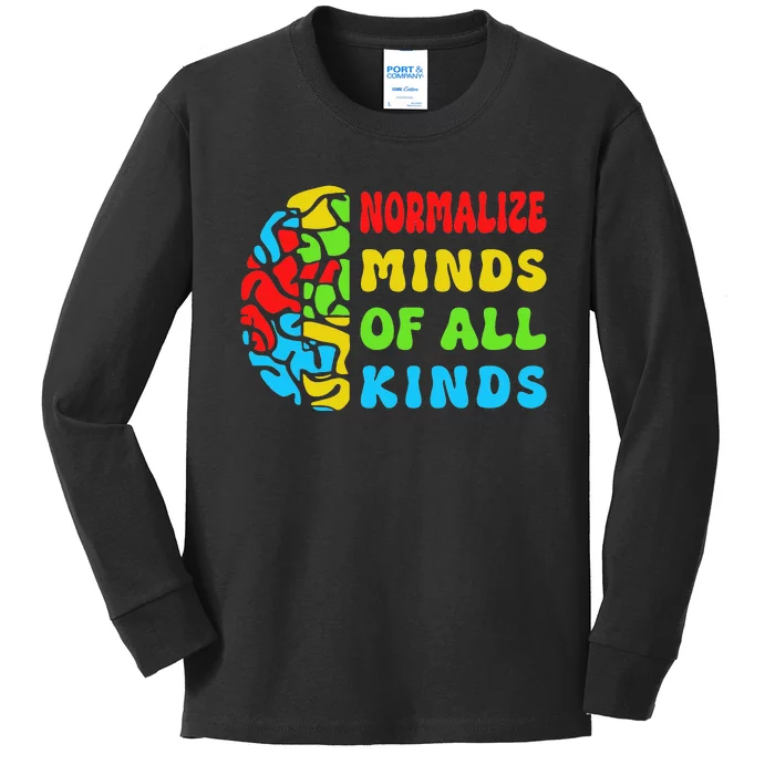 Normalize Minds of All Kinds Autism Awereness Neurodiversity Kids Long Sleeve Shirt