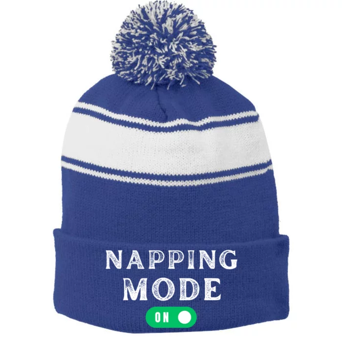 Napping Mode On Stripe Pom Pom Beanie