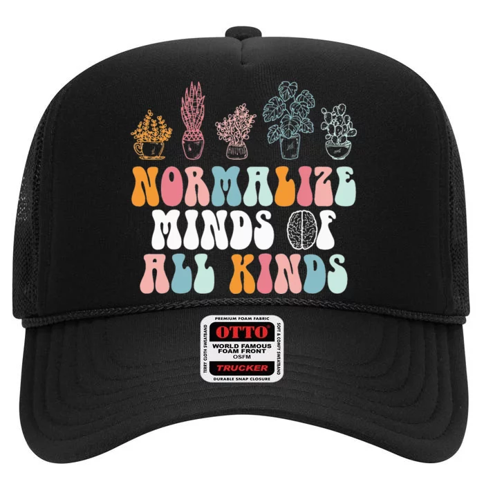 Normalize Minds Of All Kinds Groovy Retro Autism Awareness High Crown Mesh Trucker Hat