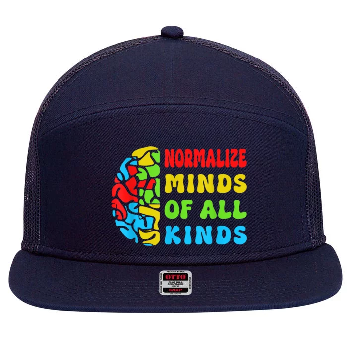 Normalize Minds Of All Kinds Autism Awereness Neurodiversity 7 Panel Mesh Trucker Snapback Hat