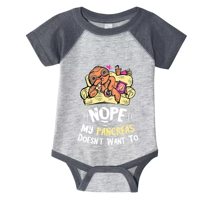 Nah My Pancreas Cute Sloth Type 1 T1D Diabetes Funny Gift Infant Baby Jersey Bodysuit