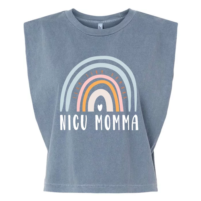 Nicu Momma Retro Boho Rainbow Colorful Nicu Mom Tiny Warrior Meaningful Gift Garment-Dyed Women's Muscle Tee