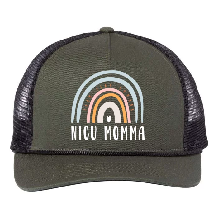 Nicu Momma Retro Boho Rainbow Colorful Nicu Mom Tiny Warrior Meaningful Gift Retro Rope Trucker Hat Cap