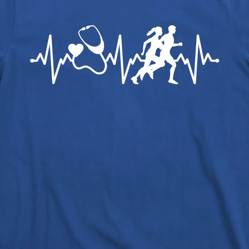 Nurse Marathon Running Heartbeat Gift Nurse Rn Lpn Cna Gift T-Shirt