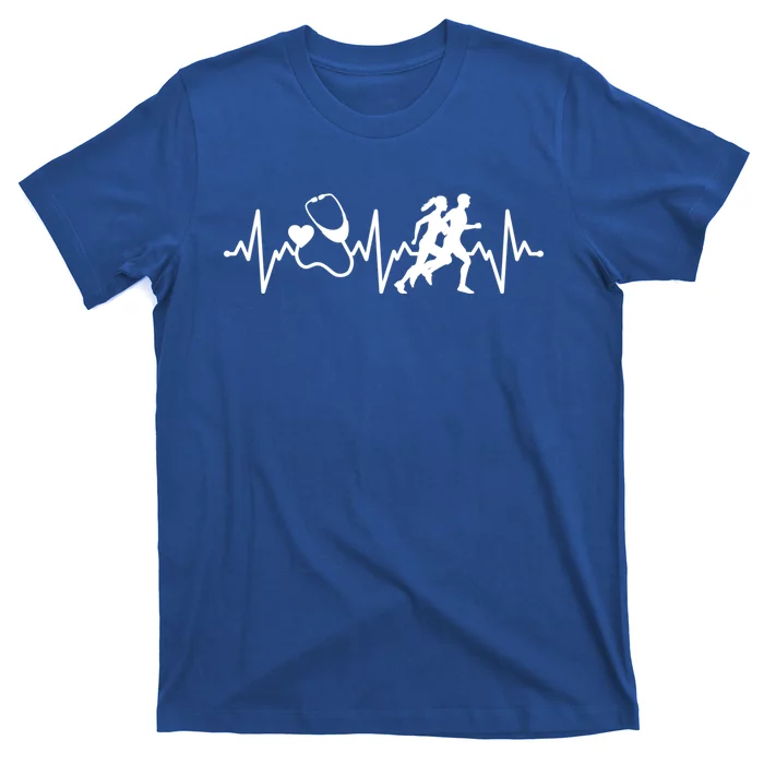 Nurse Marathon Running Heartbeat Gift Nurse Rn Lpn Cna Gift T-Shirt