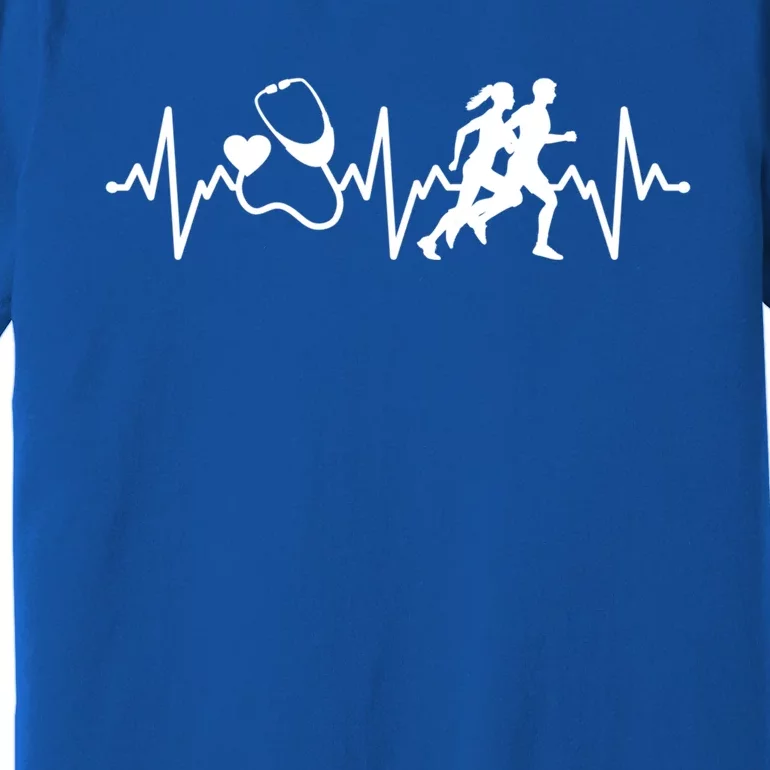 Nurse Marathon Running Heartbeat Gift Nurse Rn Lpn Cna Gift Premium T-Shirt