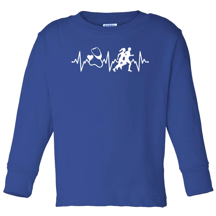 Nurse Marathon Running Heartbeat Gift Nurse Rn Lpn Cna Gift Toddler Long Sleeve Shirt