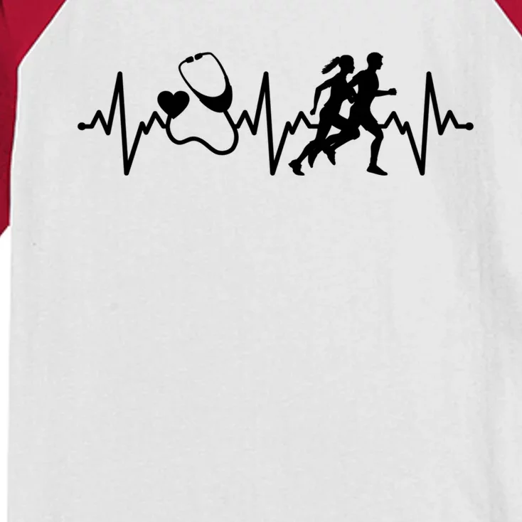 Nurse Marathon Running Heartbeat Gift Nurse Rn Lpn Cna Gift Kids Colorblock Raglan Jersey