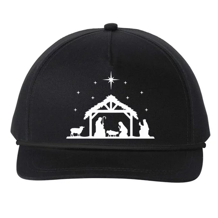 Nativity Manger Scene Baby Jesus Birth of Christ Christmas Snapback Five-Panel Rope Hat