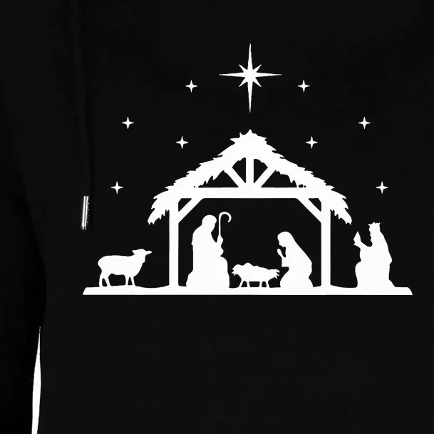 Nativity Manger Scene Baby Jesus Birth of Christ Christmas Womens Funnel Neck Pullover Hood