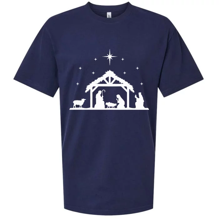 Nativity Manger Scene Baby Jesus Birth of Christ Christmas Sueded Cloud Jersey T-Shirt