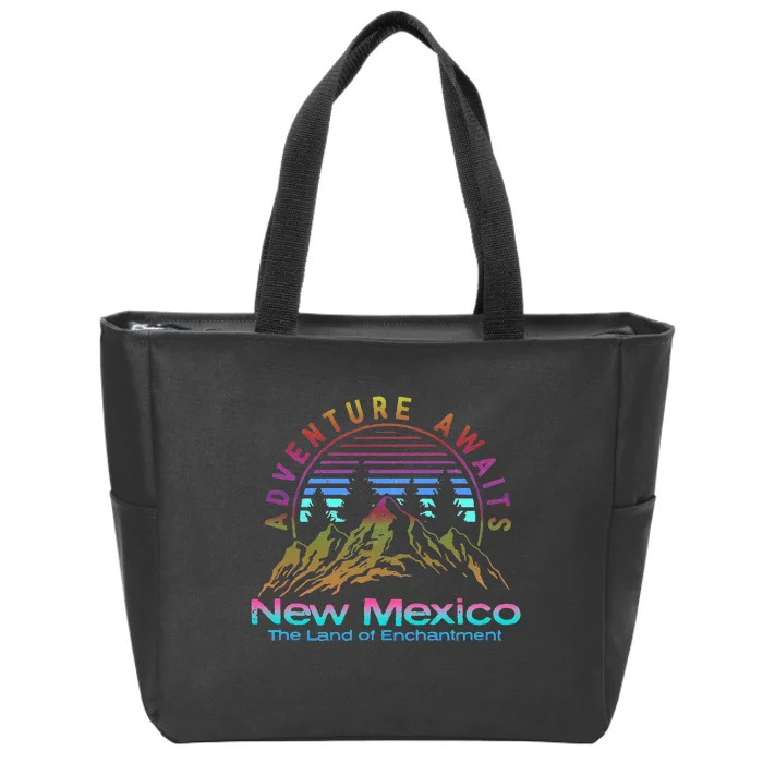 New Mexico State Retro Vintage Outdoors & NM Mountains Zip Tote Bag