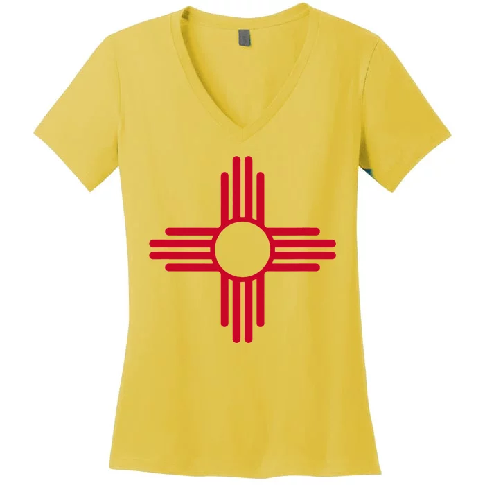 New Mexico State Flag Zia Sun Symbol Women's V-Neck T-Shirt