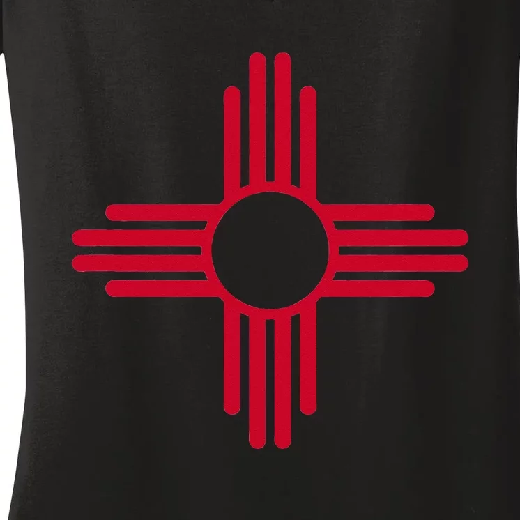 NEW MEXICO STATE FLAG ZIA SUN SYMBOL ALBUQUERQUE SANTA FE Women's V-Neck T-Shirt