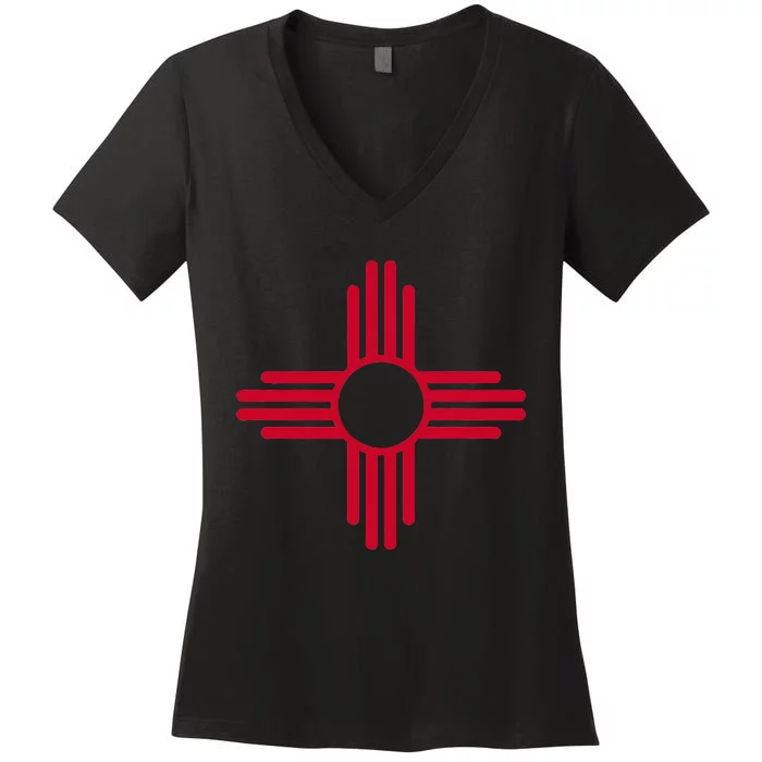 NEW MEXICO STATE FLAG ZIA SUN SYMBOL ALBUQUERQUE SANTA FE Women's V-Neck T-Shirt