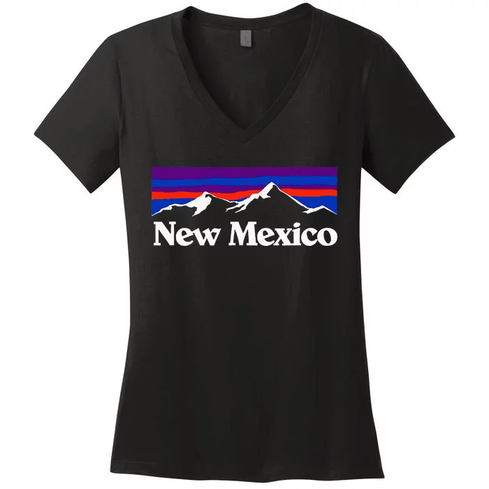 New Mexico State Retro Vintage Outdoors & Nm Mountains Women's V-Neck T-Shirt