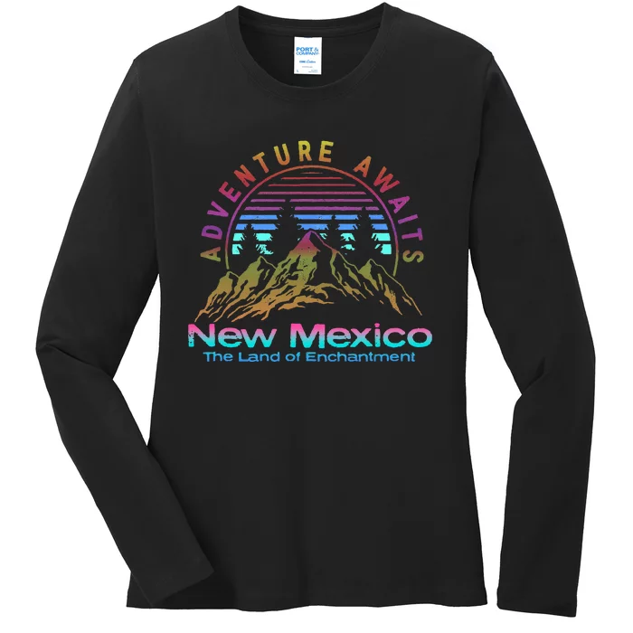 New Mexico State Retro Vintage Outdoors & NM Mountains Ladies Long Sleeve Shirt