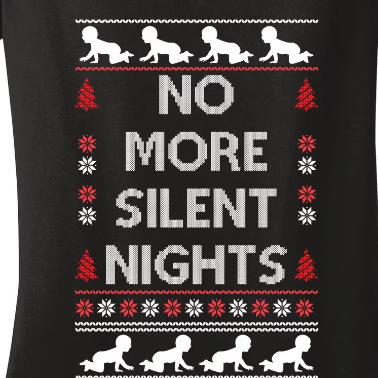 No More Silent Nights Baby Announcement Christmas Pregnancy Women's V-Neck T-Shirt