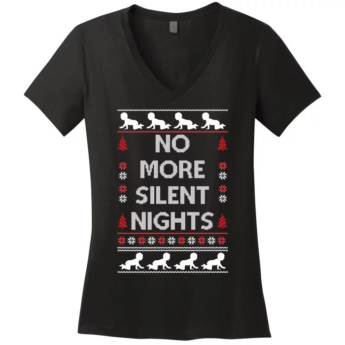 No More Silent Nights Baby Announcement Christmas Pregnancy Women's V-Neck T-Shirt