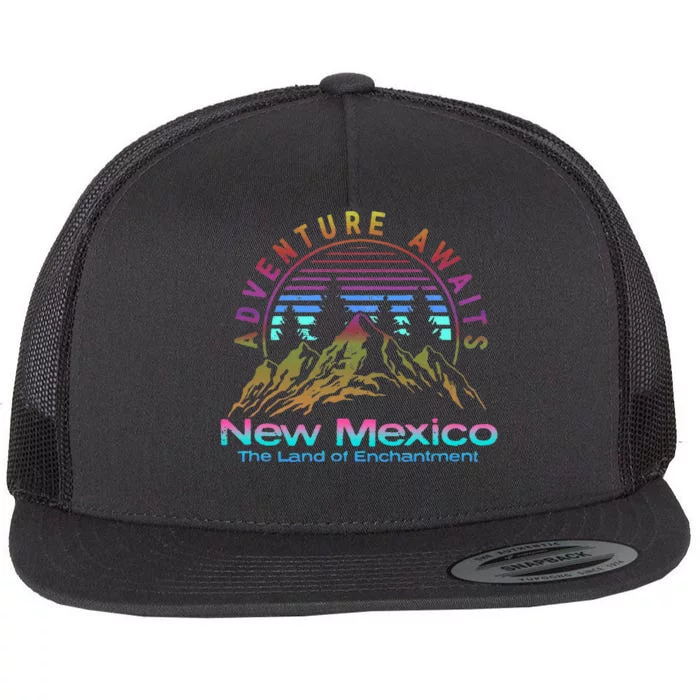 New Mexico State Retro Vintage Outdoors & NM Mountains Flat Bill Trucker Hat