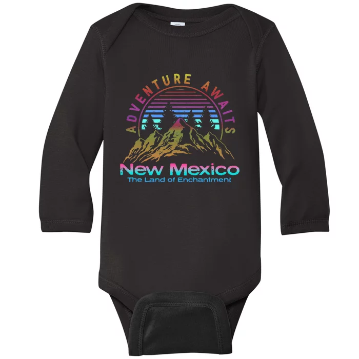 New Mexico State Retro Vintage Outdoors & NM Mountains Baby Long Sleeve Bodysuit