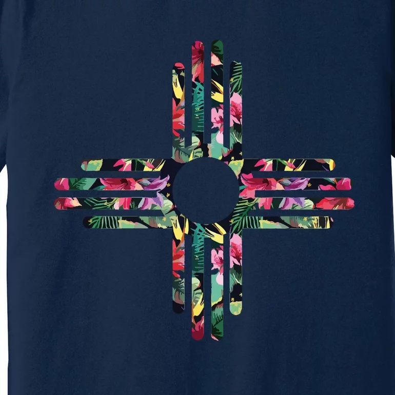 New Mexico State Zia Symbol Floral Print By Mcma Premium T-Shirt