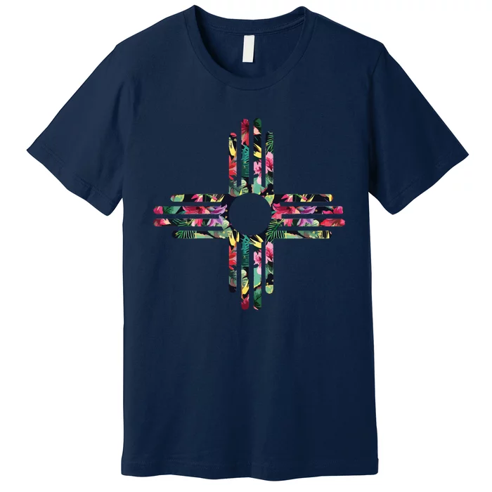 New Mexico State Zia Symbol Floral Print By Mcma Premium T-Shirt