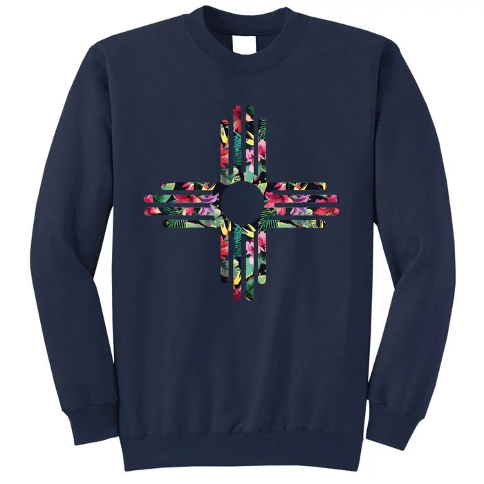 New Mexico State Zia Symbol Floral Print By Mcma Tall Sweatshirt