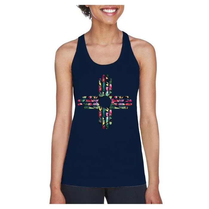 New Mexico State Zia Symbol Floral Print By Mcma Women's Racerback Tank