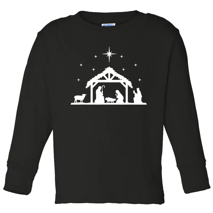 Nativity Manger Scene Baby Jesus Birth Of Christ Christmas Toddler Long Sleeve Shirt