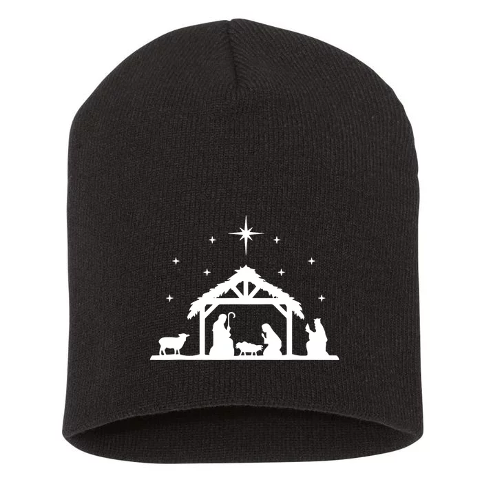 Nativity Manger Scene Baby Jesus Birth Of Christ Christmas Short Acrylic Beanie