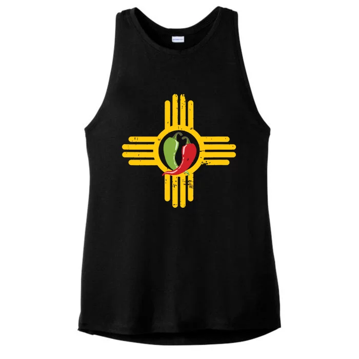 New Mexico Southwest Zia With Red And Green Chile Ladies Tri-Blend Wicking Tank