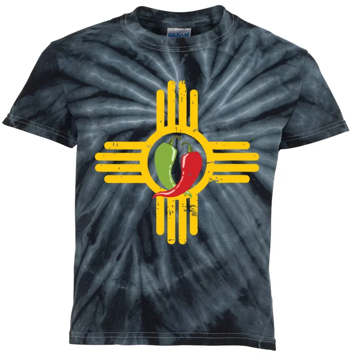 New Mexico Southwest Zia With Red And Green Chile Kids Tie-Dye T-Shirt