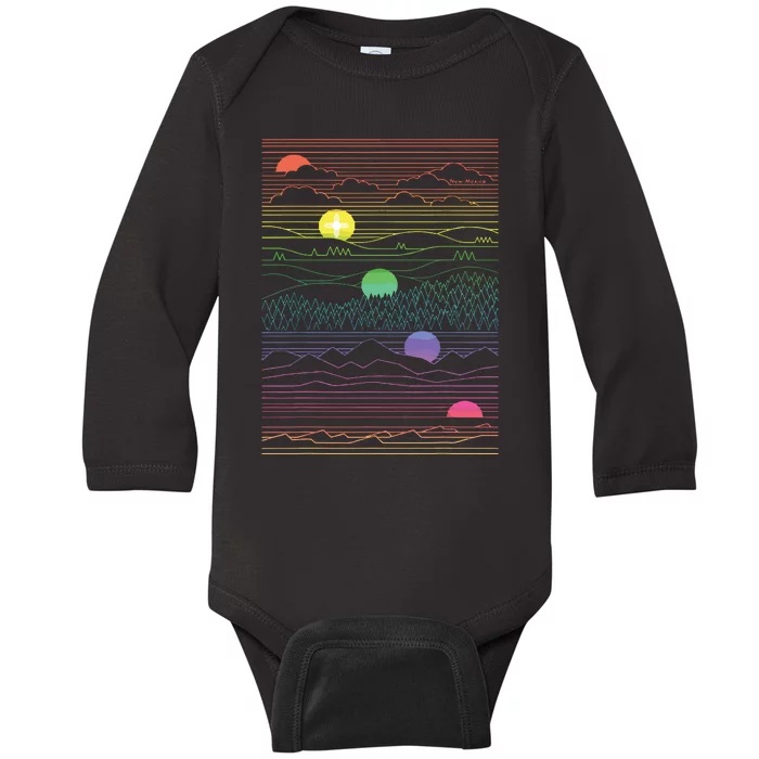 New Mexico State Zia Landscape Line Art Design Baby Long Sleeve Bodysuit