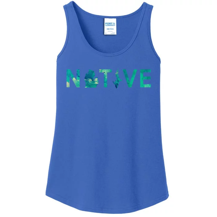 Native Michigander State Map Letter Green Watercolor Art Fan Great Gift Ladies Essential Tank