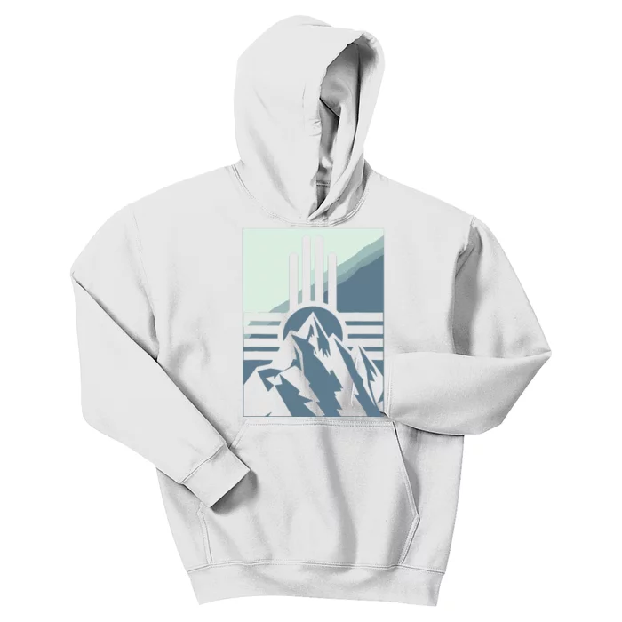 New Mexico State Zia Symbol And Mountains Graphic Design Kids Hoodie