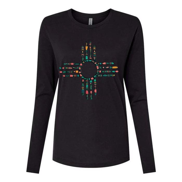 New Mexico Turquoise And Pink Turquoise Zia Symbol Womens Cotton Relaxed Long Sleeve T-Shirt