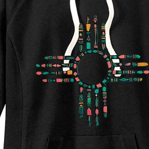 New Mexico Turquoise And Pink Turquoise Zia Symbol Women's Fleece Hoodie