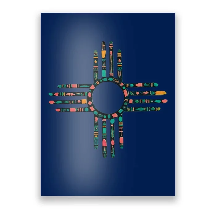 New Mexico Turquoise And Pink Turquoise Zia Symbol Poster