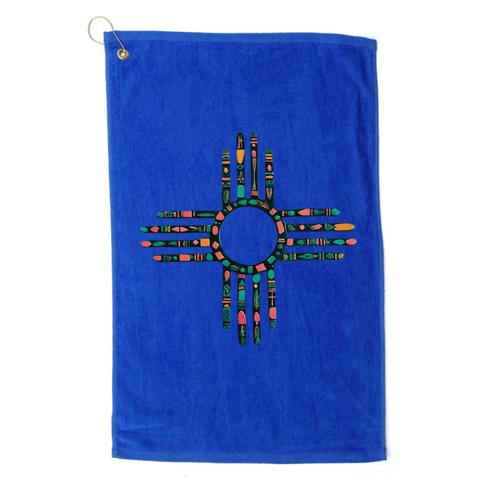 New Mexico Turquoise And Pink Turquoise Zia Symbol Platinum Collection Golf Towel